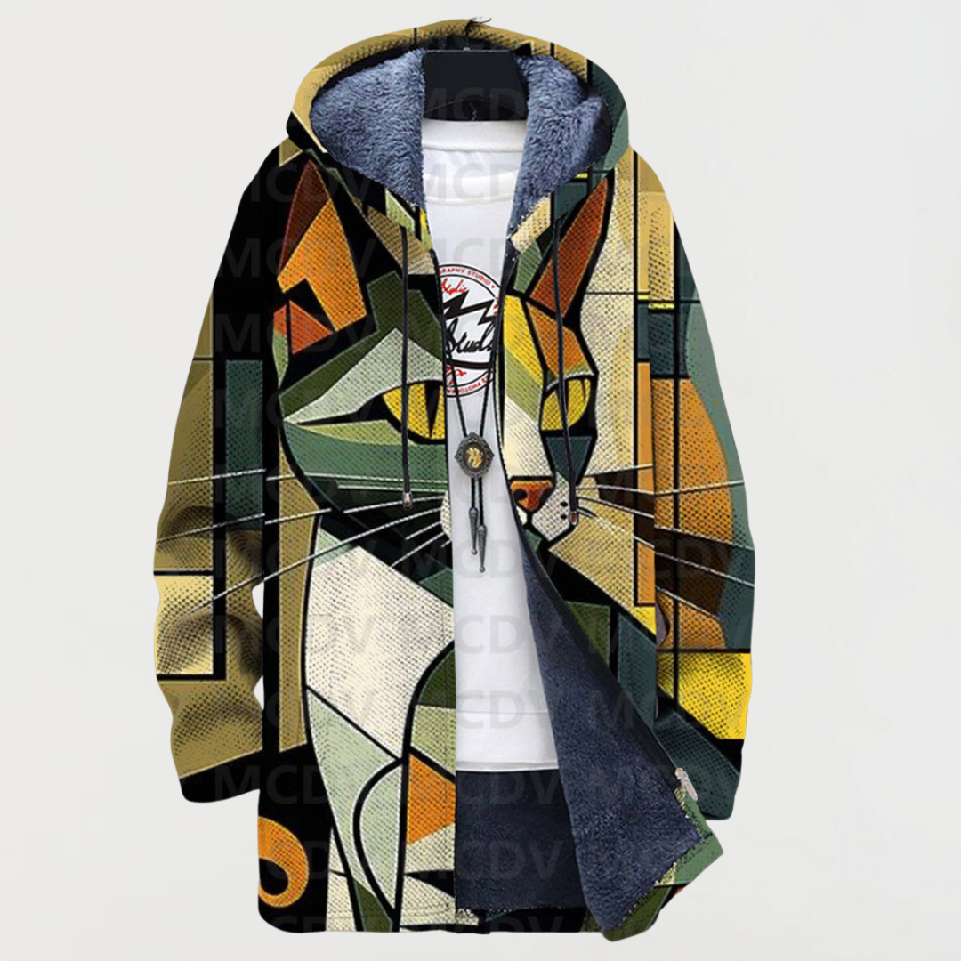 Emerson Cardigan with Geometric Cat Pattern