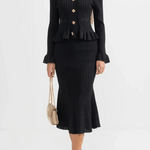 Prudence, Ribbed Peplum Top & Maxi Skirt Set