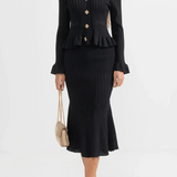 Prudence, Ribbed Peplum Top & Maxi Skirt Set