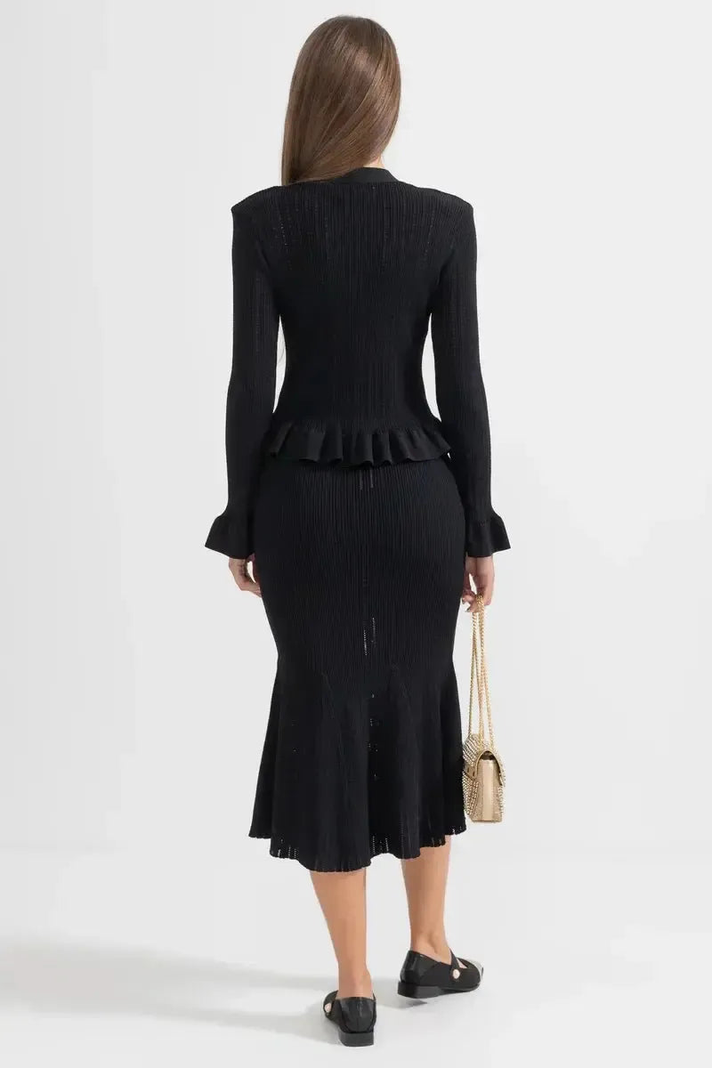 Prudence, Ribbed Peplum Top & Maxi Skirt Set