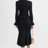 Prudence, Ribbed Peplum Top & Maxi Skirt Set