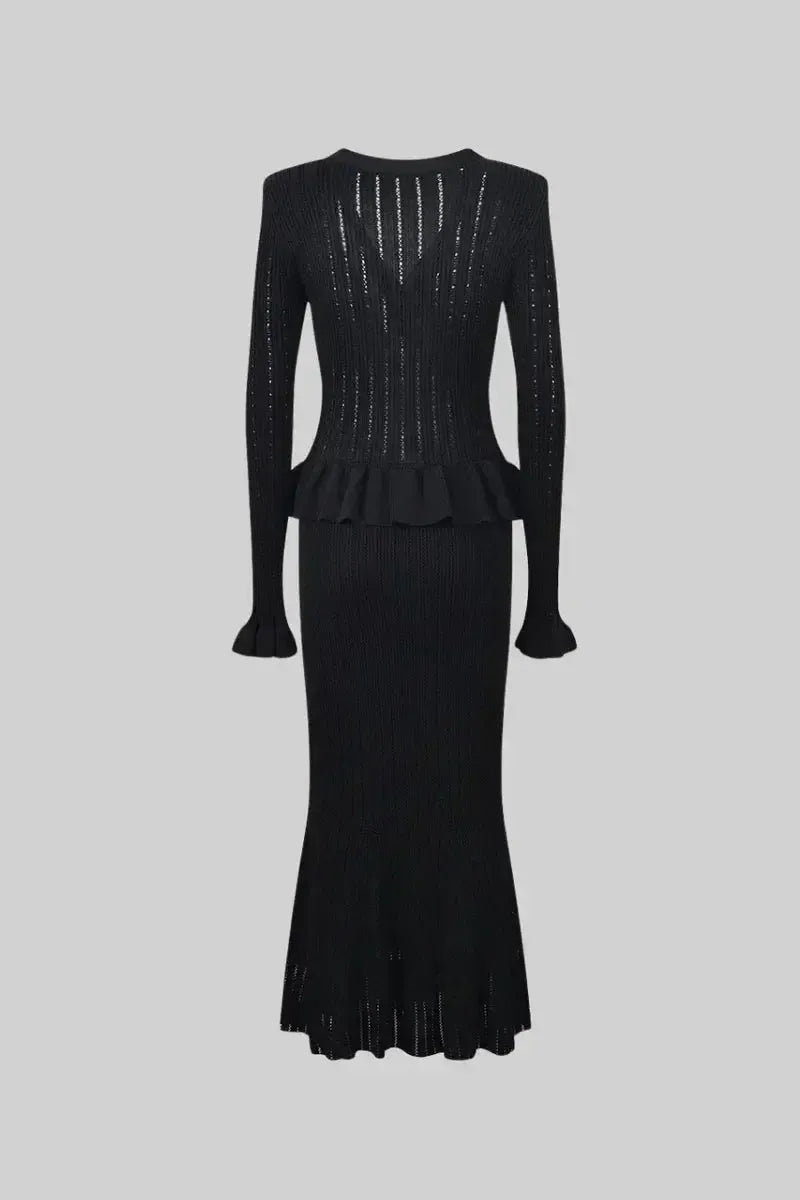 Prudence, Ribbed Peplum Top & Maxi Skirt Set