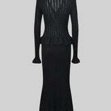 Prudence, Ribbed Peplum Top & Maxi Skirt Set