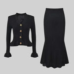 Prudence, Ribbed Peplum Top & Maxi Skirt Set