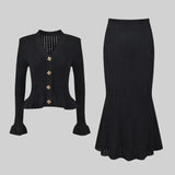 Prudence, Ribbed Peplum Top & Maxi Skirt Set