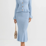 Prudence, Ribbed Peplum Top & Maxi Skirt Set