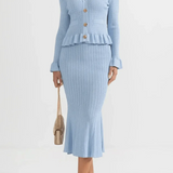 Prudence, Ribbed Peplum Top & Maxi Skirt Set