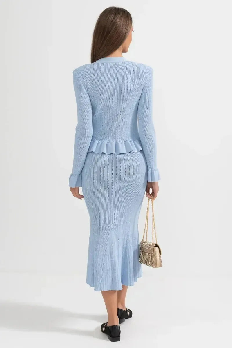 Prudence, Ribbed Peplum Top & Maxi Skirt Set