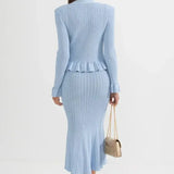 Prudence, Ribbed Peplum Top & Maxi Skirt Set