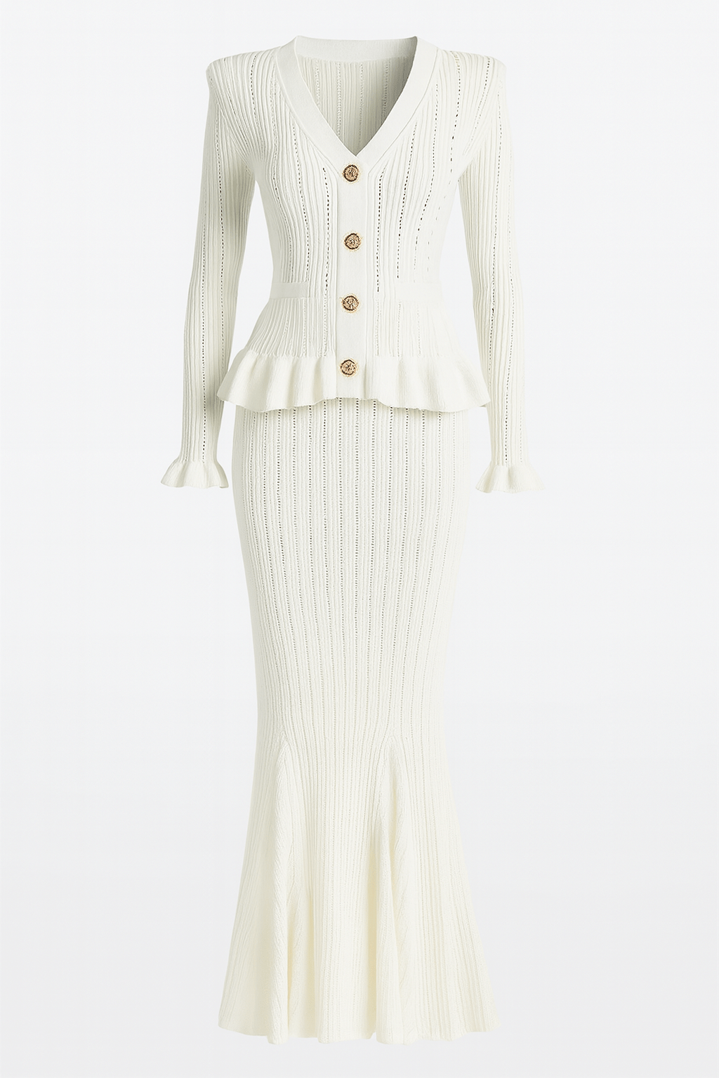 Prudence, Ribbed Peplum Top & Maxi Skirt Set