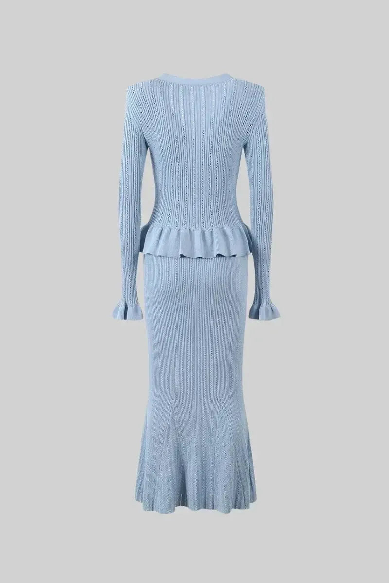Prudence, Ribbed Peplum Top & Maxi Skirt Set