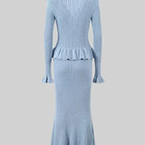 Prudence, Ribbed Peplum Top & Maxi Skirt Set