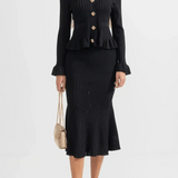 Prudence, Ribbed Peplum Top & Maxi Skirt Set