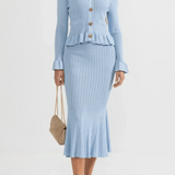 Prudence, Ribbed Peplum Top & Maxi Skirt Set