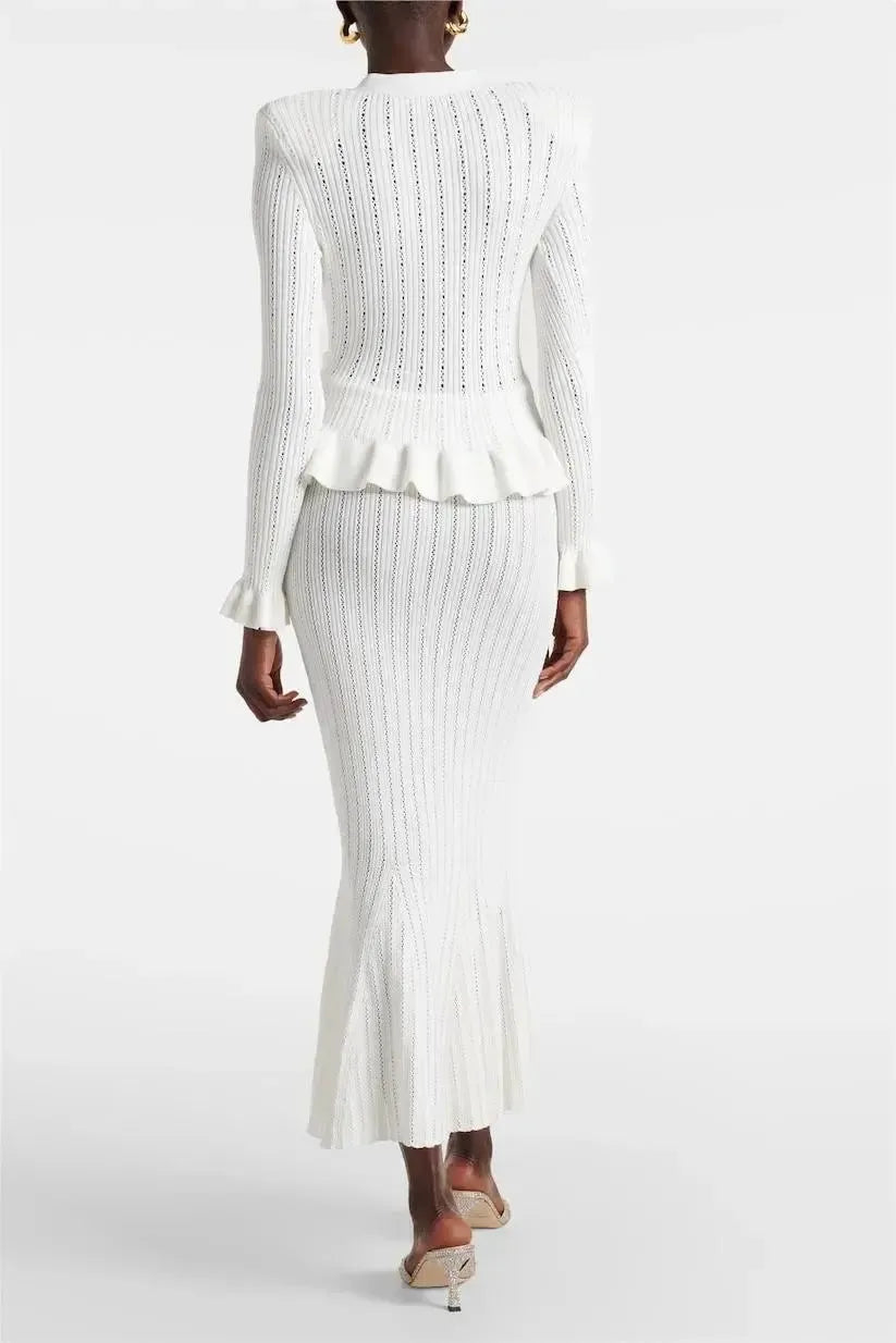 Prudence, Ribbed Peplum Top & Maxi Skirt Set