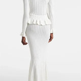 Prudence, Ribbed Peplum Top & Maxi Skirt Set