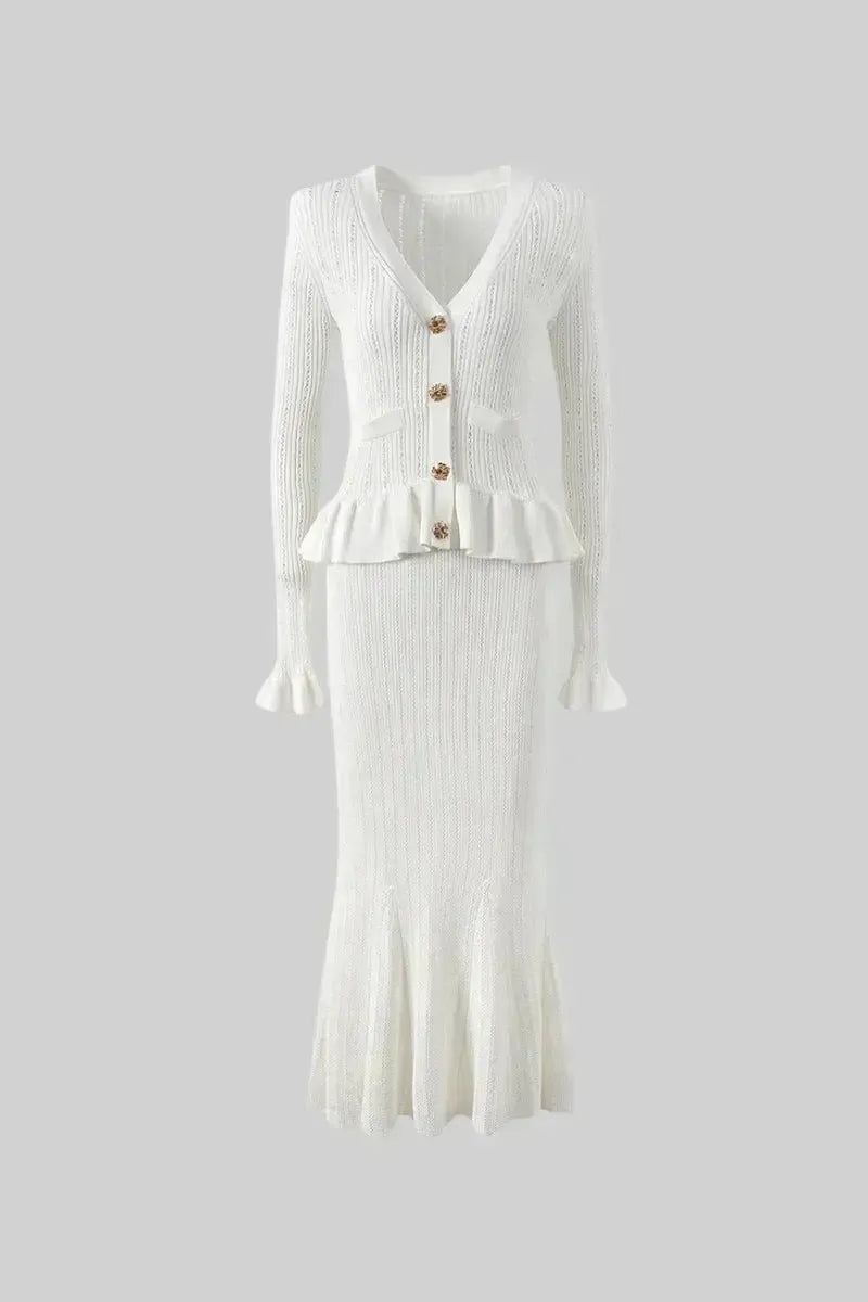 Prudence, Ribbed Peplum Top & Maxi Skirt Set
