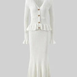 Prudence, Ribbed Peplum Top & Maxi Skirt Set