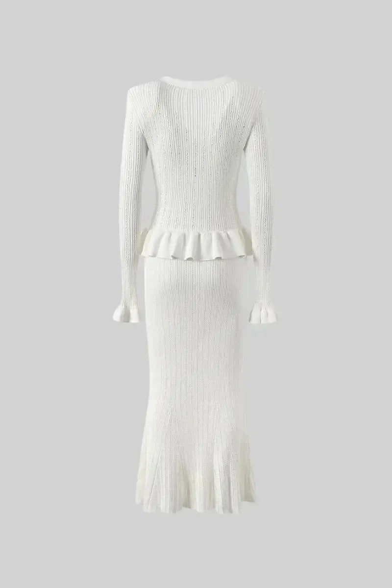 Prudence, Ribbed Peplum Top & Maxi Skirt Set