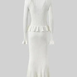 Prudence, Ribbed Peplum Top & Maxi Skirt Set