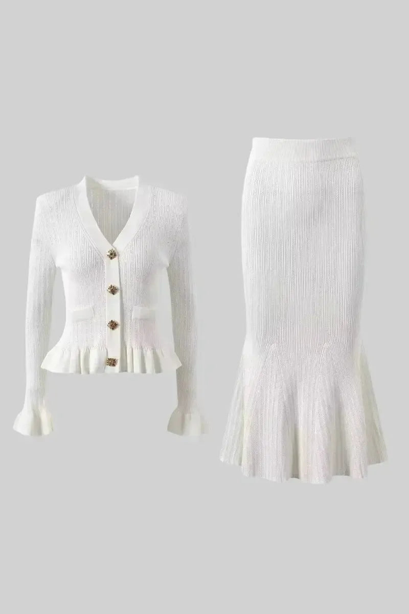 Prudence, Ribbed Peplum Top & Maxi Skirt Set