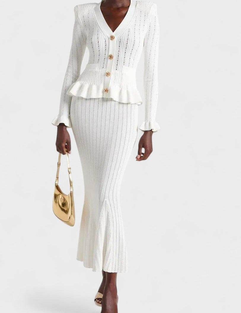 Prudence, Ribbed Peplum Top & Maxi Skirt Set