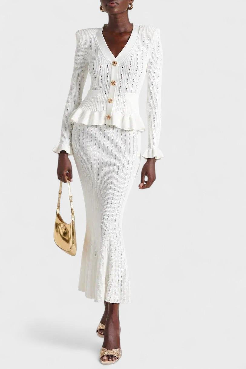 Prudence, Ribbed Peplum Top & Maxi Skirt Set