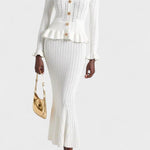 Prudence, Ribbed Peplum Top & Maxi Skirt Set