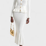 Prudence, Ribbed Peplum Top & Maxi Skirt Set
