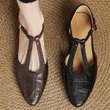 Greta Classic Leather T-Bar Shoes with Braided Detail - view 7