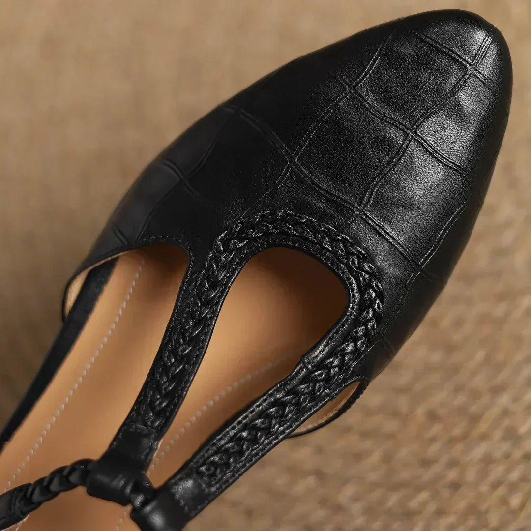 Greta Classic Leather T-Bar Shoes with Braided Detail - view 10