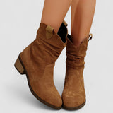 Cleo, Western Ankle Boots with Ruched Shaft