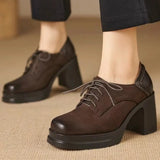 Muriel Classic Block-Heel Shoes with Laces