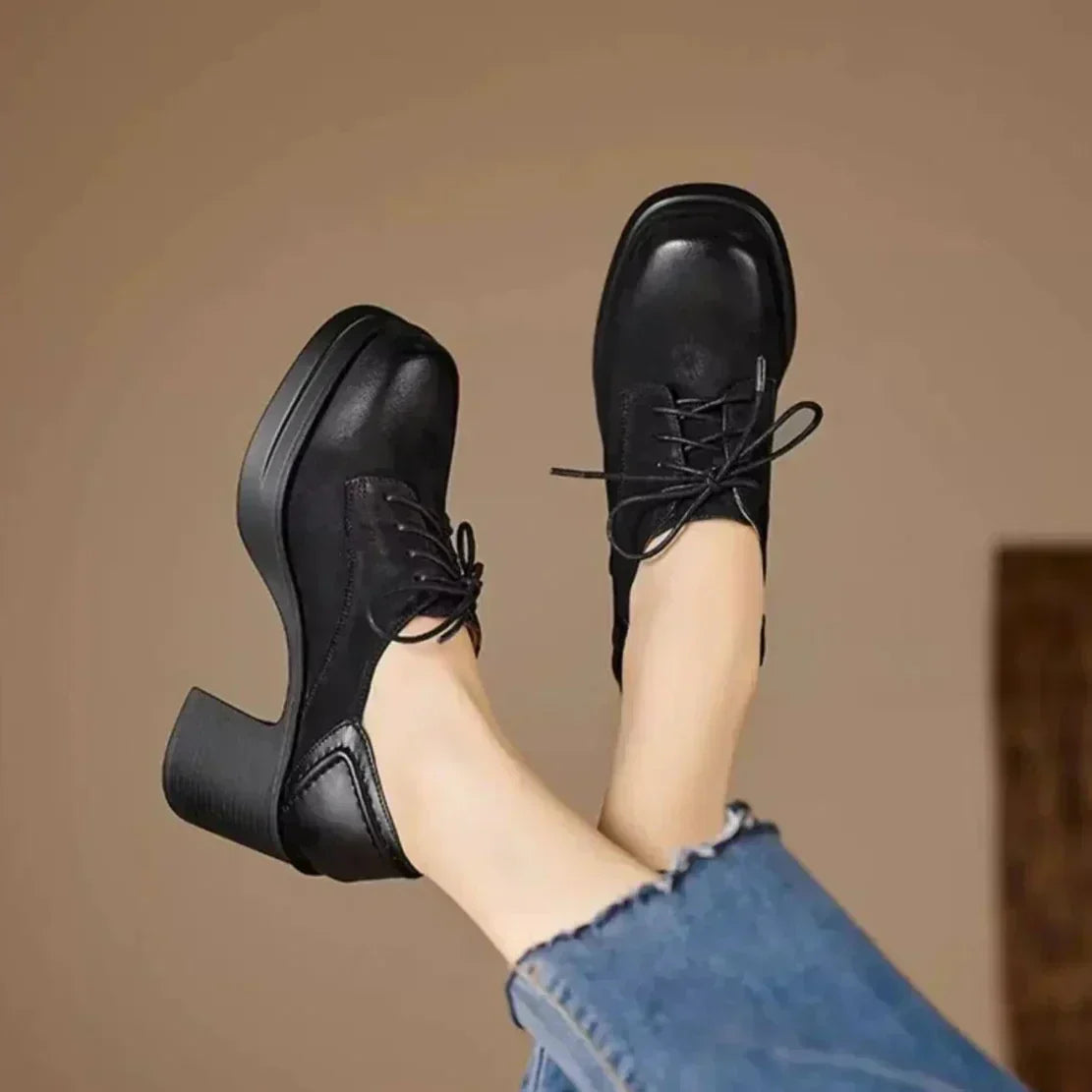 Muriel Classic Block-Heel Shoes with Laces