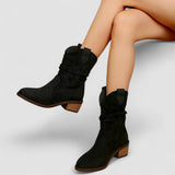 Cleo, Western Ankle Boots with Ruched Shaft