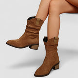 Cleo, Western Ankle Boots with Ruched Shaft