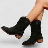 Cleo, Western Ankle Boots with Ruched Shaft