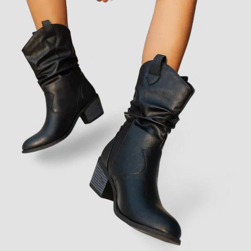 Eleanora, Heeled Boots with Ruched Shaft