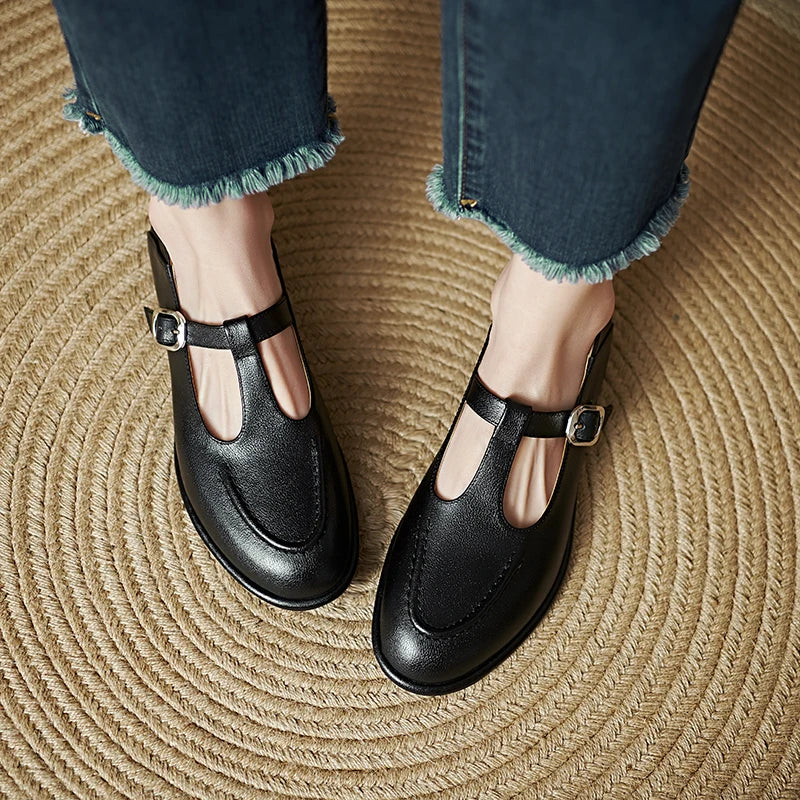 Selina Low-Heel T-Bar Shoes