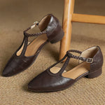 Greta Classic Leather T-Bar Shoes with Braided Detail - view 6