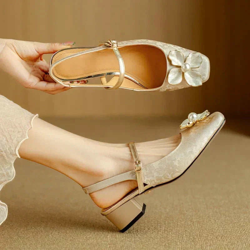 Genevieve Slingback Pumps with Pearl Detail