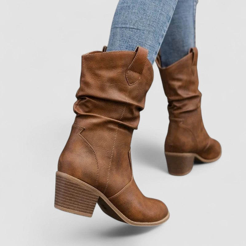 Eleanora, Heeled Boots with Ruched Shaft
