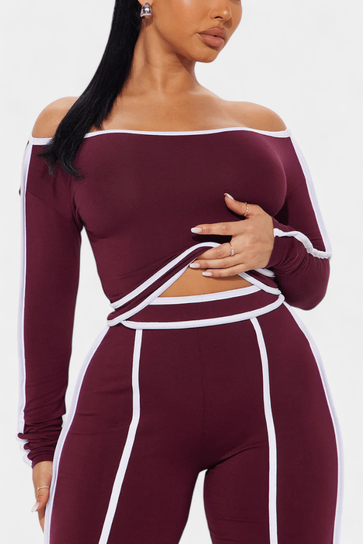 Shelley, Contrast-Stripe Top & Wide-Leg Trousers Set