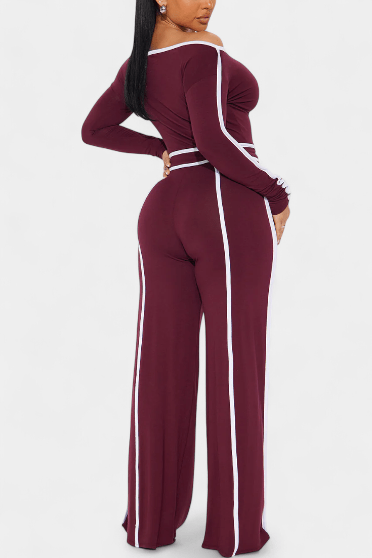 Shelley, Contrast-Stripe Top & Wide-Leg Trousers Set