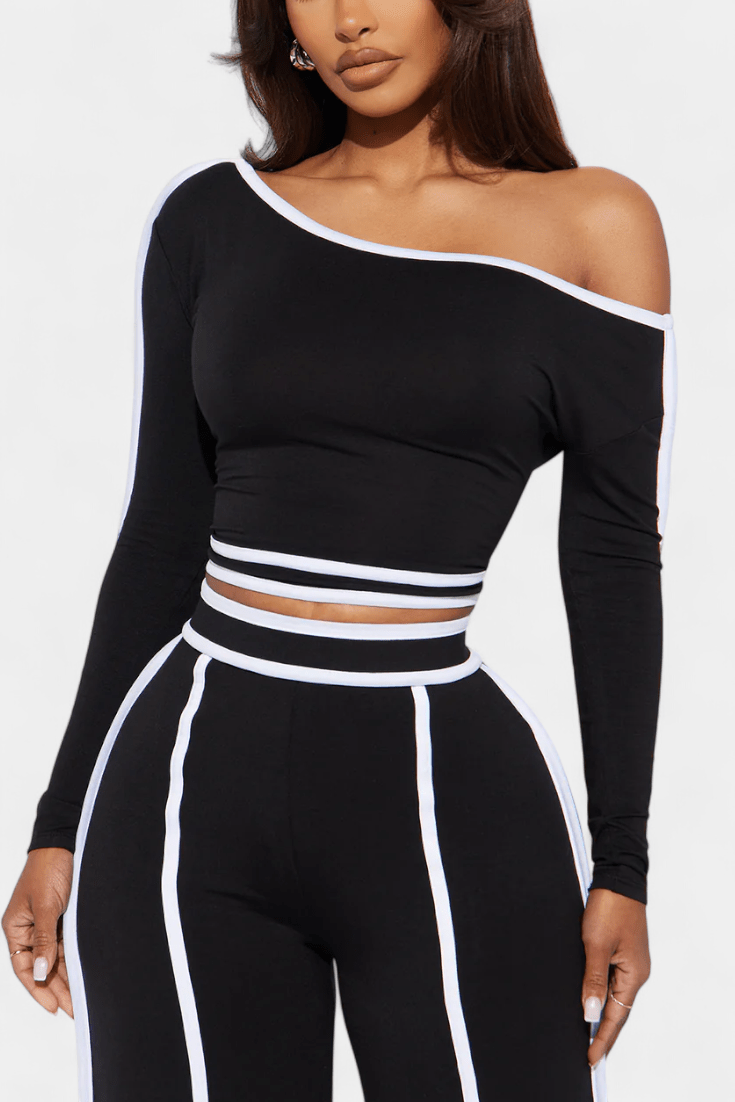 Shelley, Contrast-Stripe Top & Wide-Leg Trousers Set