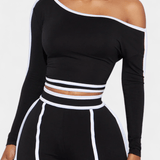 Shelley, Contrast-Stripe Top & Wide-Leg Trousers Set