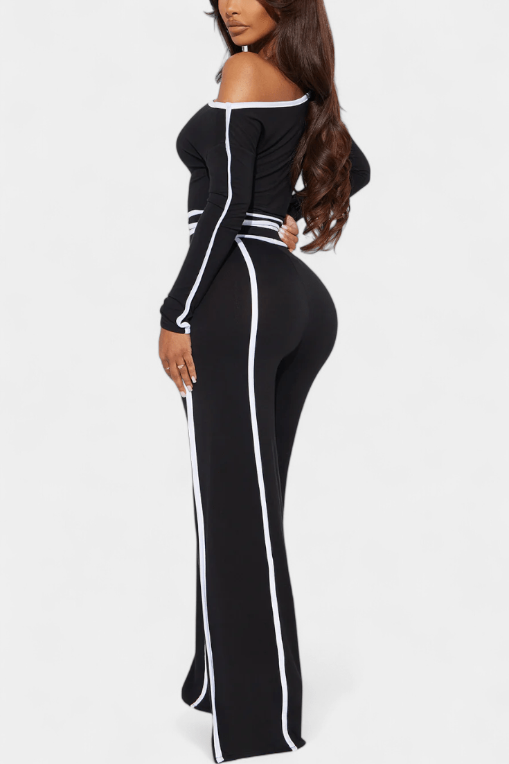 Shelley, Contrast-Stripe Top & Wide-Leg Trousers Set