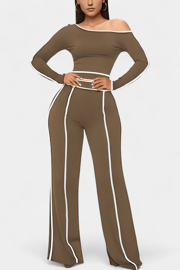 Shelley, Contrast-Stripe Top & Wide-Leg Trousers Set