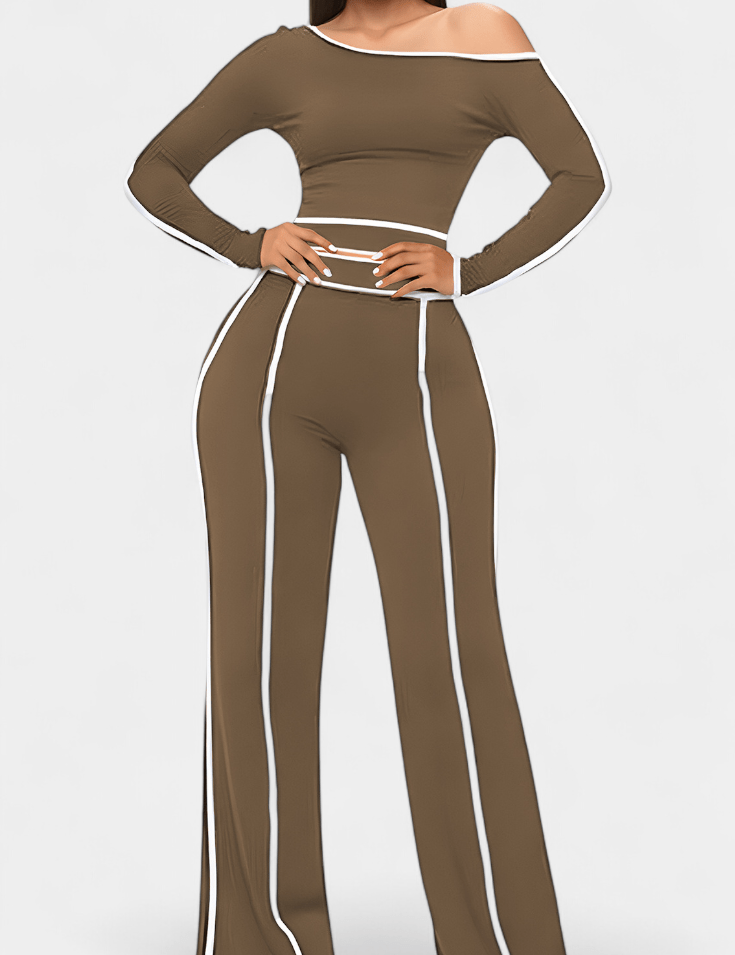 Shelley, Contrast-Stripe Top & Wide-Leg Trousers Set