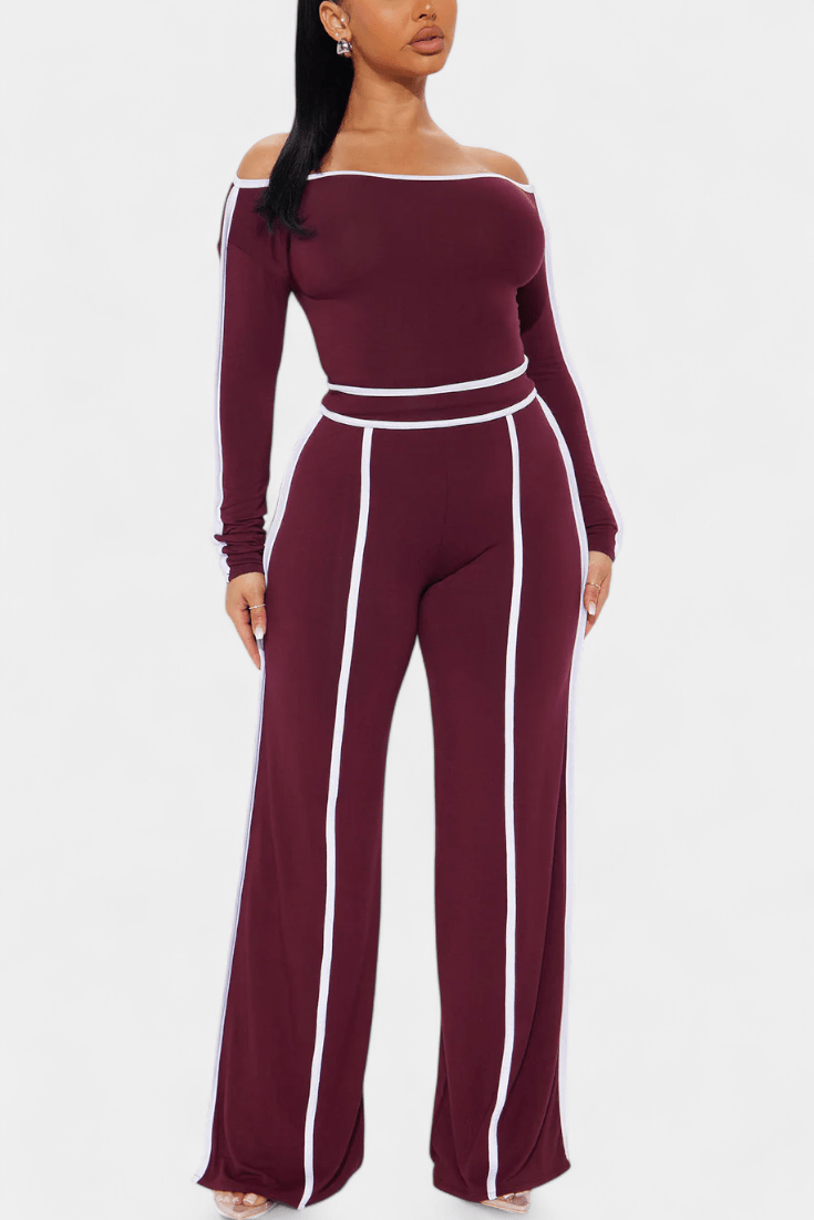 Shelley, Contrast-Stripe Top & Wide-Leg Trousers Set